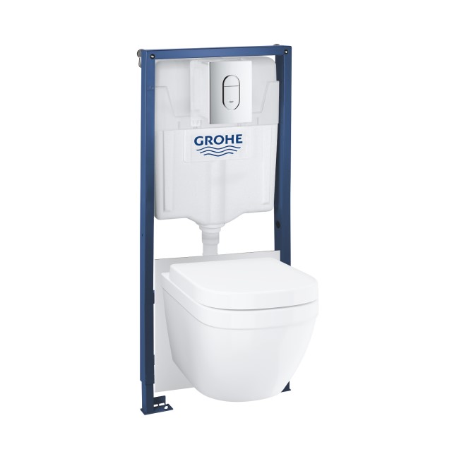 Wall Hung Rimless Toilet with Soft Close Seat Frame and Cistern - Grohe Solido Euro