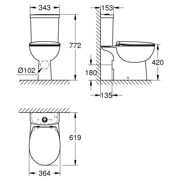 Close Coupled Rimless Toilet with Soft Close Seat - Grohe Bau