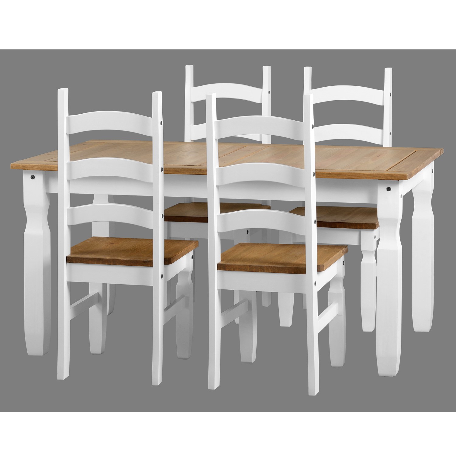 Dining Table With 4 Chairs In White Solid Pine Corona