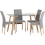 Glass Top Dining Table with 4 Grey Upholstered Chairs - Morton