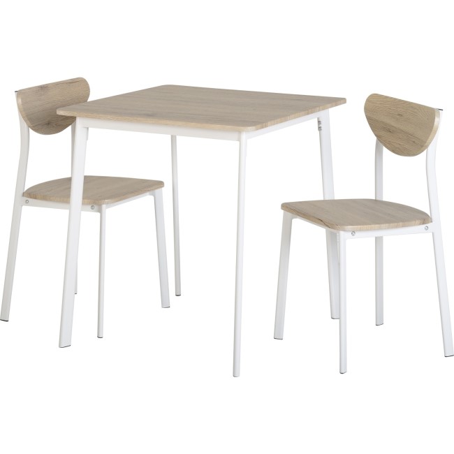 Riley Small Dining Set in White and Light Oak Effect - Table & 2 Chairs
