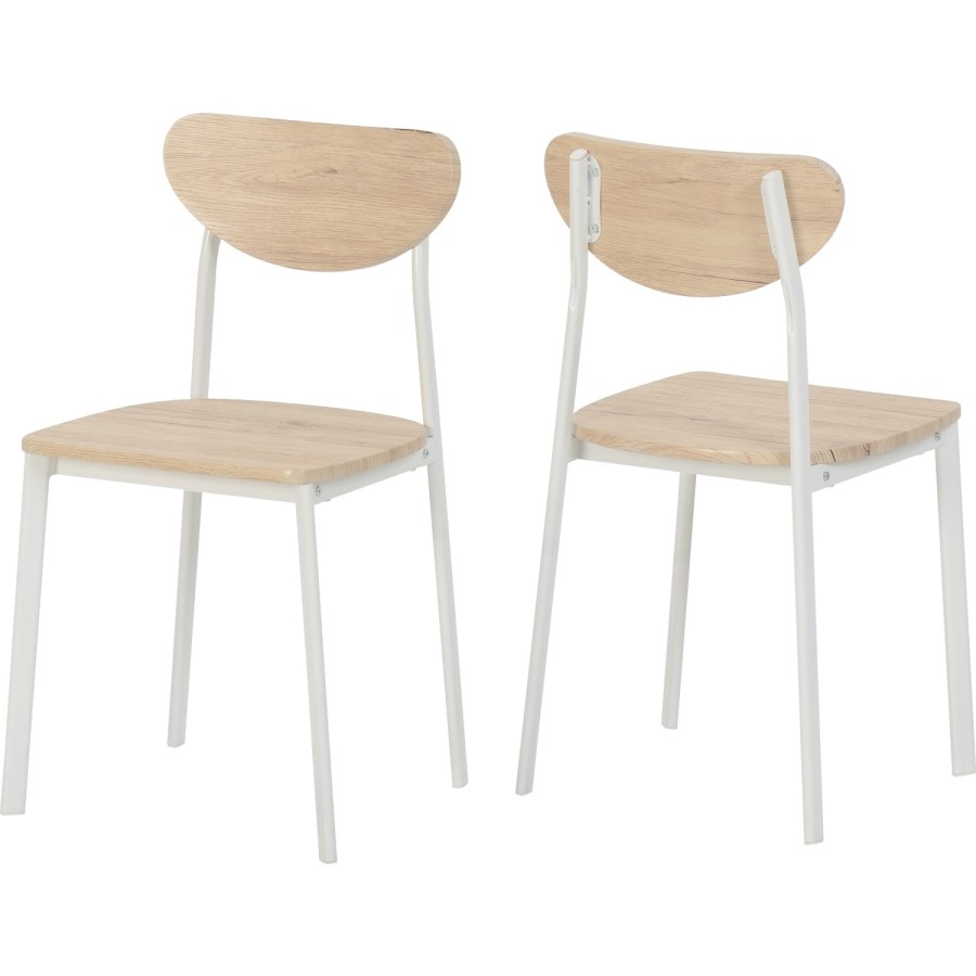 Riley Small Dining Set in White and Light Oak Effect - Table & 2 Chairs