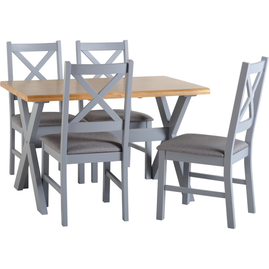 Seconique Portland Dining with 4 Chairs in Natural and Grey