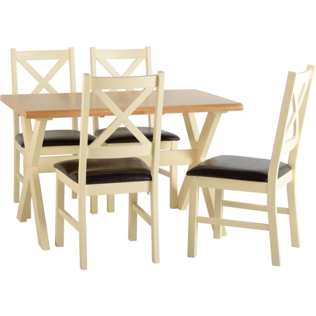 Seconique Portland Dining set with 4 Chairs in Natural and Cream