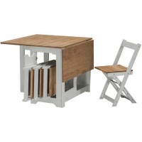 Grey and Pine Space Saving Dining Table Set and Chairs - Seats 4 - Santos