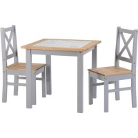 Seconique Salvador Tile Top Dining Table and 2 Chairs in Grey and Pine