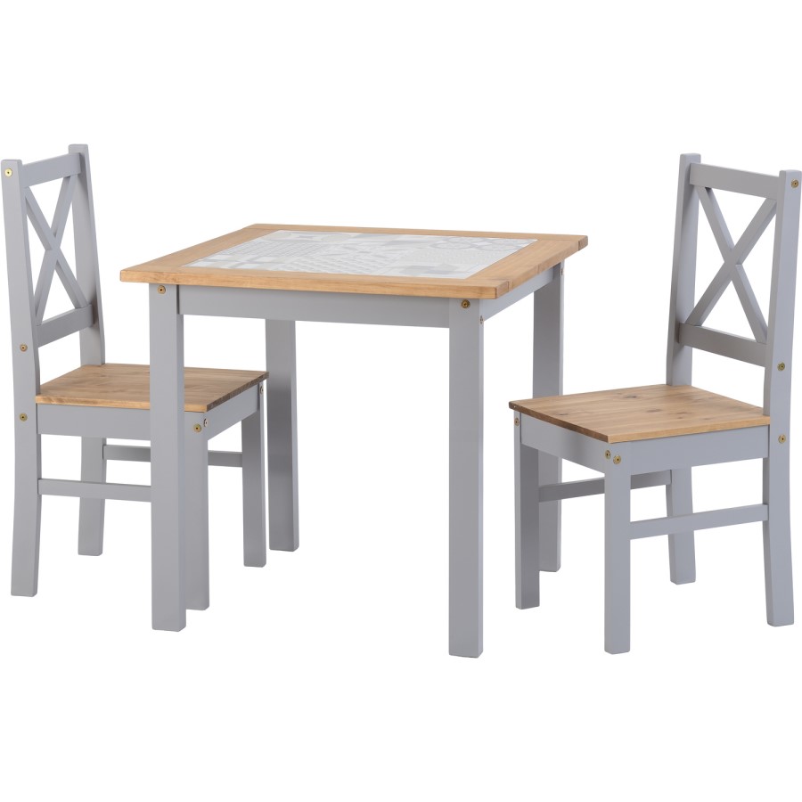 Seconique Salvador Tile Top Dining Table and 2 Chairs in Grey and Pine