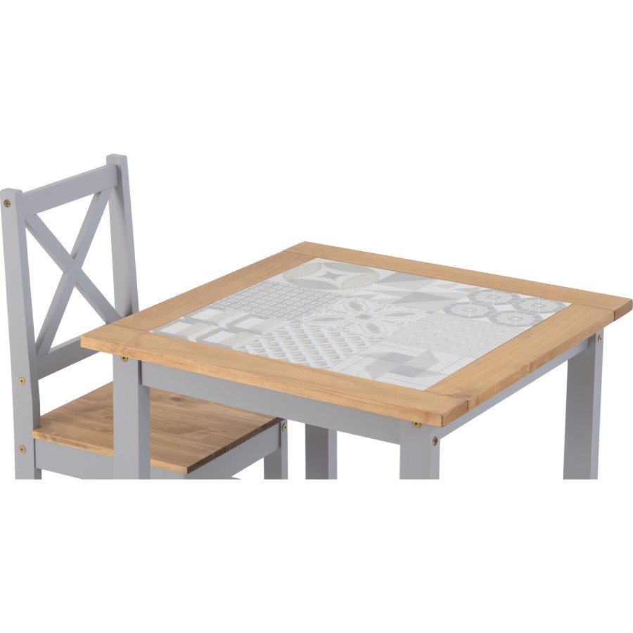 Seconique Salvador Tile Top Dining Table and 2 Chairs in Grey and Pine