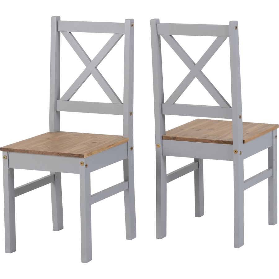 Seconique Salvador Tile Top Dining Table and 2 Chairs in Grey and Pine