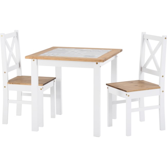 Seconique Salvador Tile Top Dining Table and 2 Chairs in White and Pine