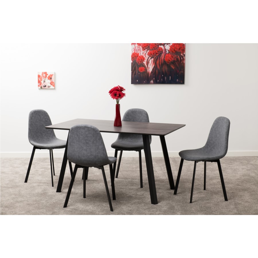 Berlin Black Wood Dining Set with 4 Dark Grey Chairs