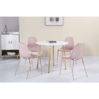 Lindon White and Oak Dining Set 4 Pink Chairs Lindon White and Oak Dining Set 4 Pink Chairs