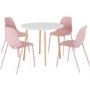 Lindon White and Oak Dining Set 4 Pink Chairs