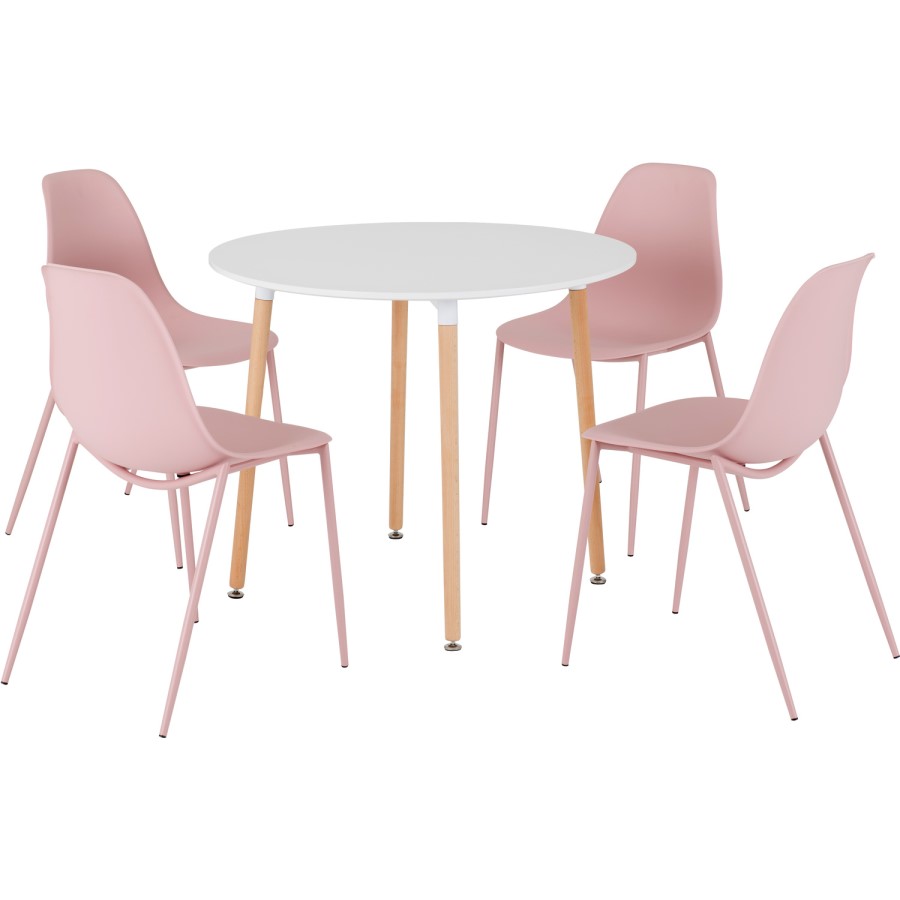 Lindon White and Oak Dining Set 4 Pink Chairs