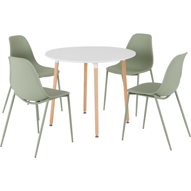 GRADE A1 - Lindon White and Oak Dining Set 4 Green Chairs