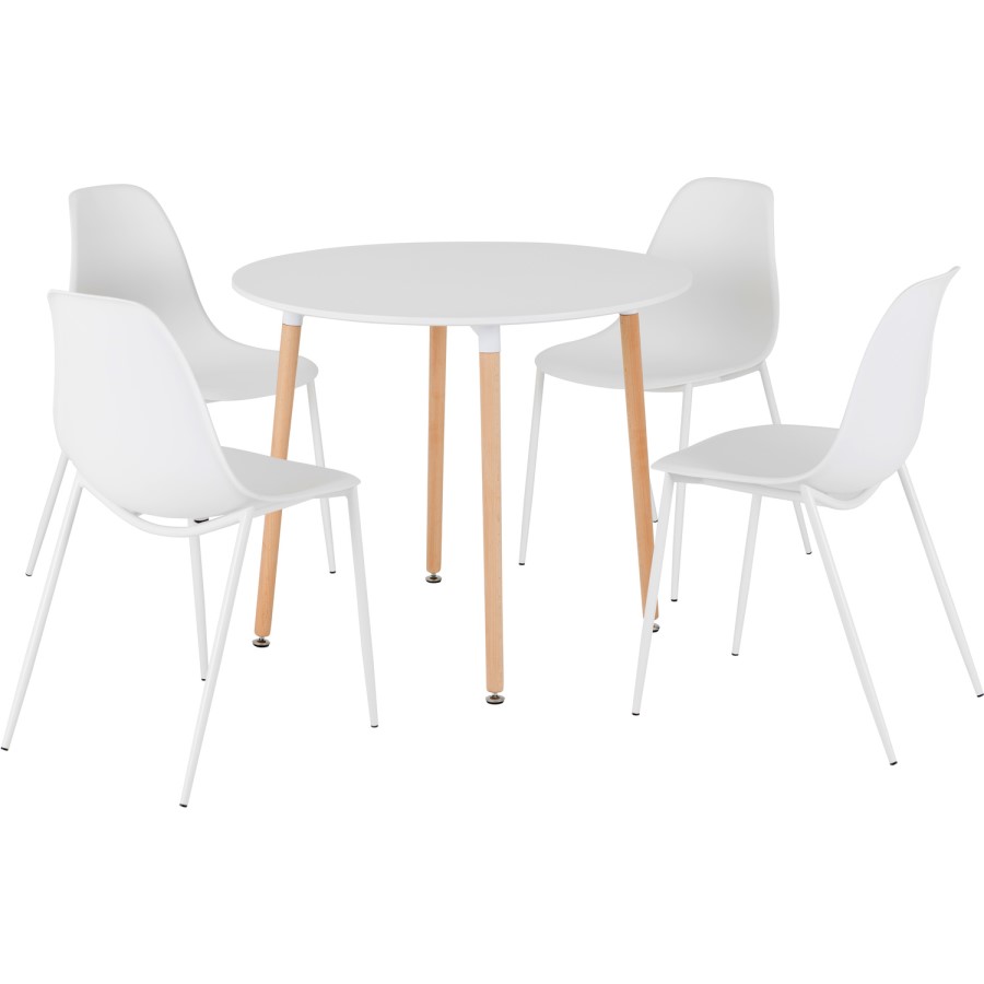 Lindon White and Oak Dining Set 4 White Chairs