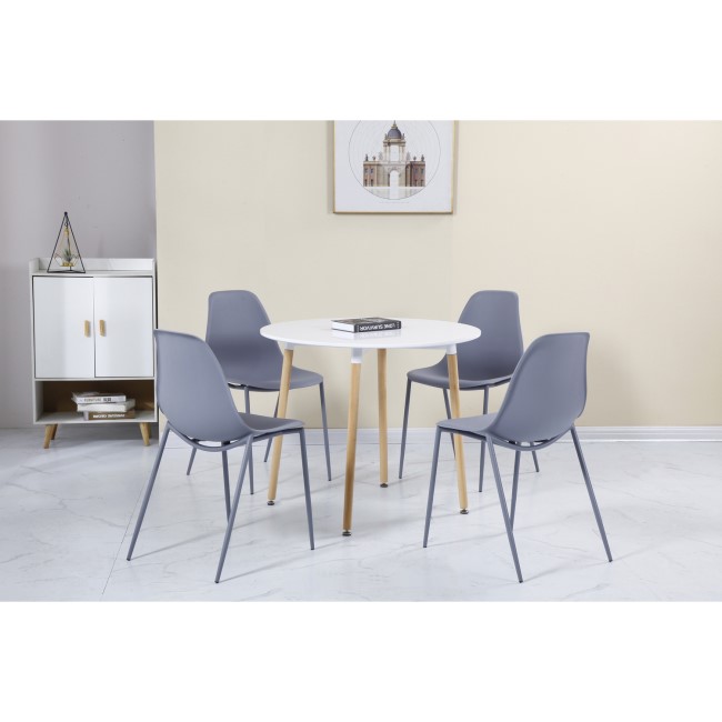 Lindon White and Oak Dining Set 4 Grey Chairs