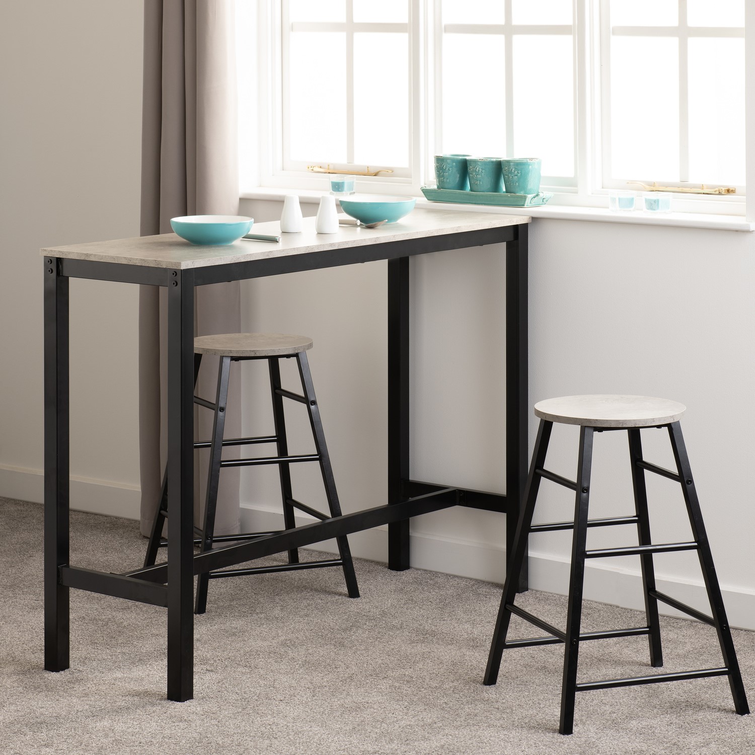 Photo of Concrete effect bar table and stools set - seats 2 - athens