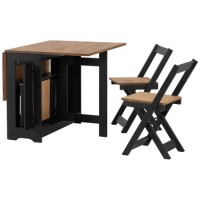 Black and Pine Drop Leaf Dining Table Set with 4 Chairs - Seats 4 - Santos