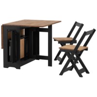 Black and Pine Drop Leaf Table Set with 4 Chairs - Seats 4 - Santos