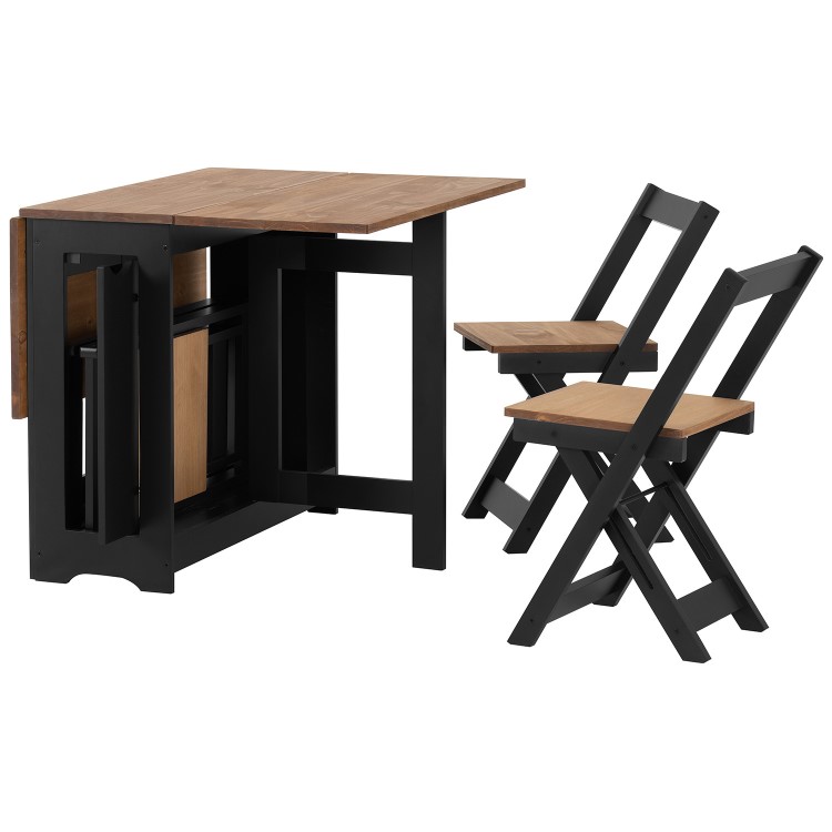 Black and Pine Drop Leaf Dining Table Set with 4 Chairs - Seats 4 - Santos