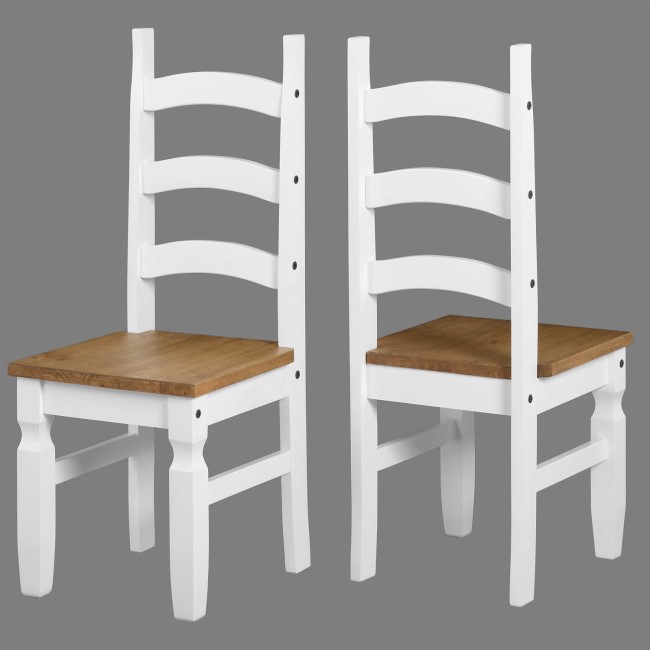 Set of 2 Dining Chairs in White & Pine - Corona