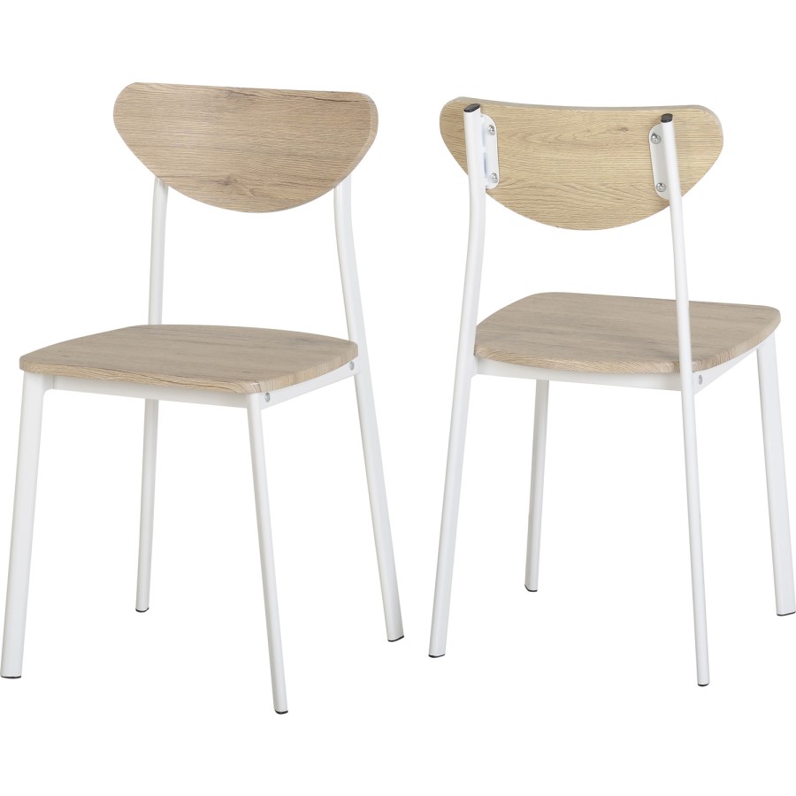 Riley White Dining Chair in Light Oak Effect Veneer