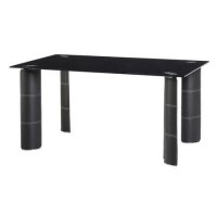 Seconique Bradford Black Faux Leather and Black Glass Dining Table