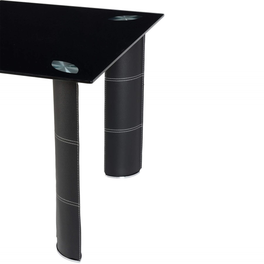 Seconique Bradford Black Faux Leather and Black Glass Dining Table