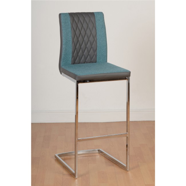 Sienna Bar Chair in Grey Faux Leather Teal Fabric Chrome Frame