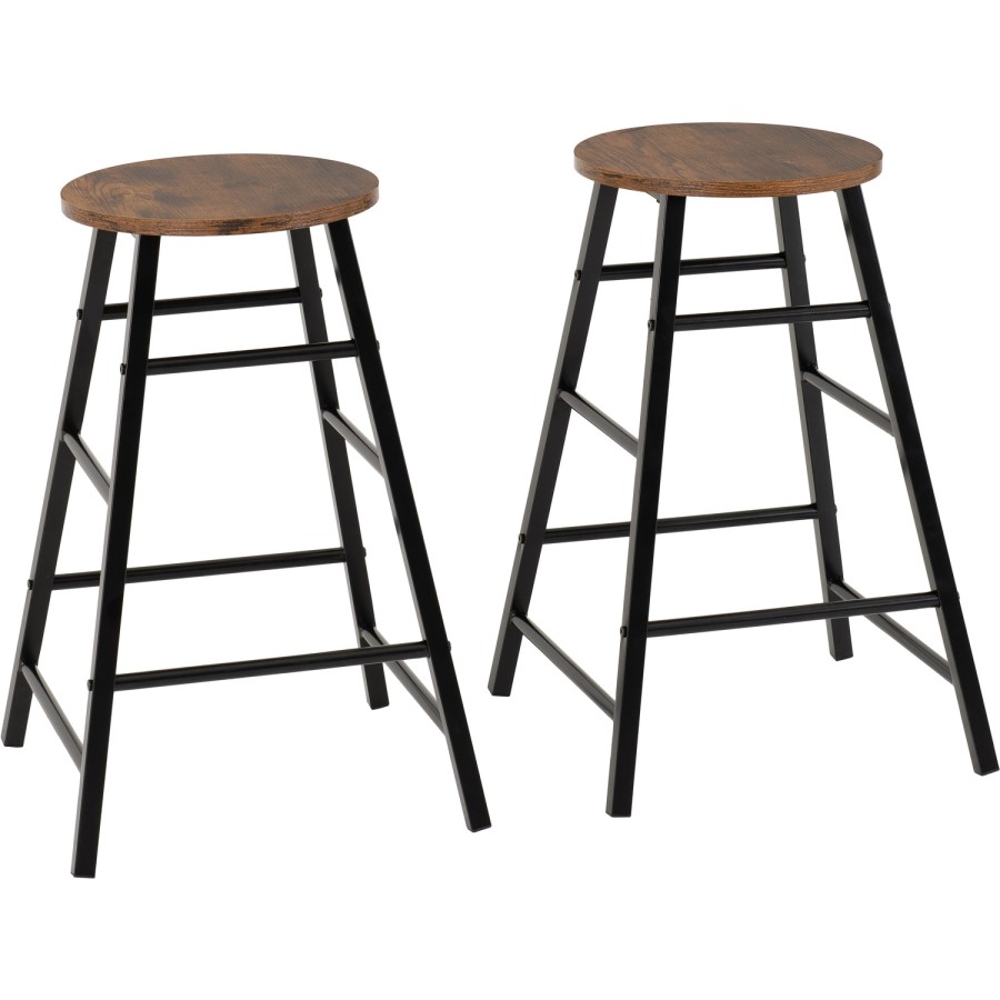 Athens Pair of Bar Stools in Acacia Wood Effect - Seconique