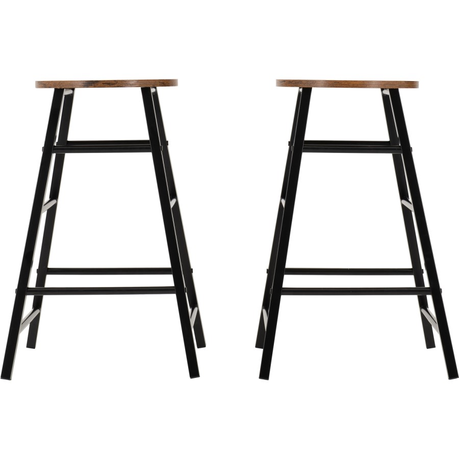 Athens Pair of Bar Stools in Acacia Wood Effect - Seconique