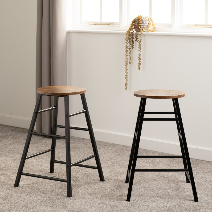 Athens Pair of Bar Stools in Acacia Wood Effect - Seconique