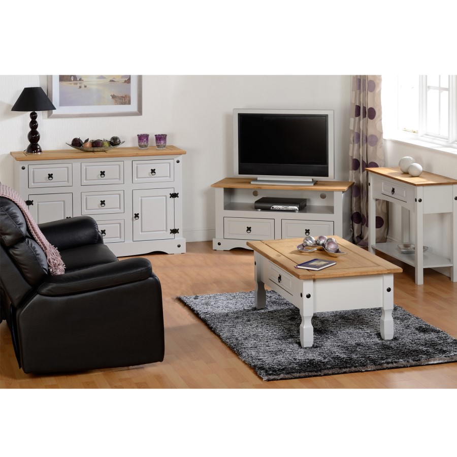 Corona Small Grey Sideboard with Sold Pine Top & Storage - Seconique