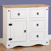 White Sideboard with Pine Top & Black Handles - Corona