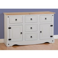 Seconique Corona Grey Painted Sideboard with 2 Doors & 5 Drawers with Solid Pine Top