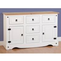 Seconique Corona White Painted Sideboard with 2 Doors & 5 Drawers with Waxed Pine Top Seconique Corona White Painted Sideboard with 2 Doors & 5 Drawers with Waxed Pine Top