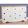 Seconique Corona White Painted Sideboard with 2 Doors & 5 Drawers with Waxed Pine Top