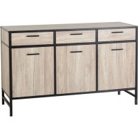 Warwick 3 Door and 3 Drawer Sideboard  - Oak Effect and Metal