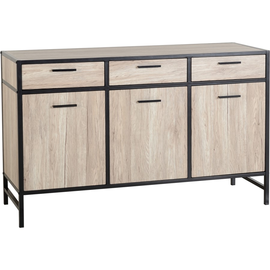 Warwick 3 Door and 3 Drawer Sideboard  - Oak Effect and Metal