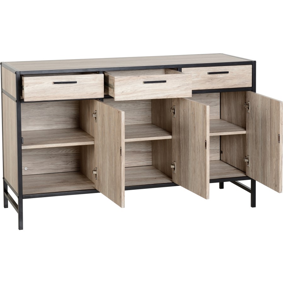 Warwick 3 Door and 3 Drawer Sideboard  - Oak Effect and Metal