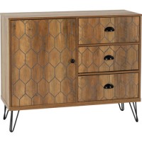 Ottawa Oak Effect & Black 1 Door 3 Drawer Sideboard - Seconique