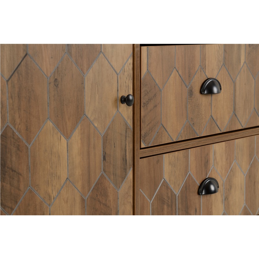 Ottawa Oak Effect & Black 1 Door 3 Drawer Sideboard - Seconique