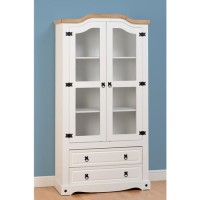 Seconique Corona 2 Door 2 Drawer Glass Display Unit in White and Pine 