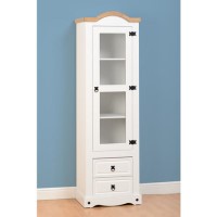 Seconique Corona White Display Unit with 1 Glass Front Door & 2 Drawers and Black Handles