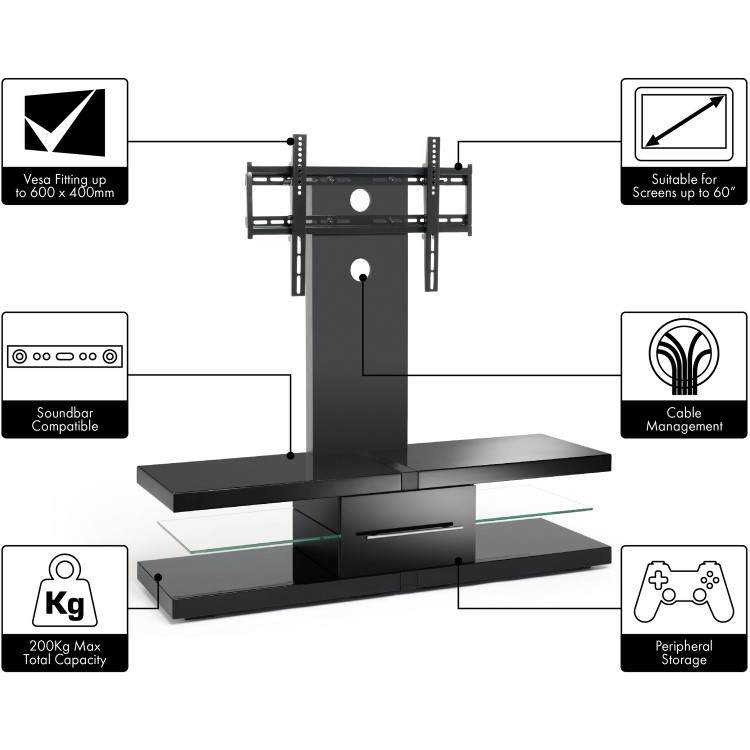 Techlink EC130TVB Echo TV Stand with Bracket for up to 60" TVs - Black