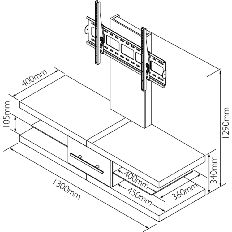 Techlink EC130TVB Echo TV Stand with Bracket for up to 60" TVs - Black