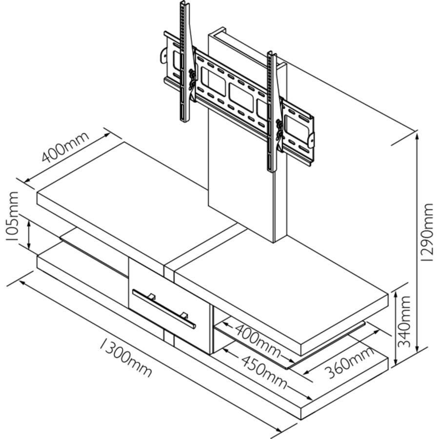 Techlink EC130TVB Echo TV Stand with Bracket for up to 60" TVs - Black