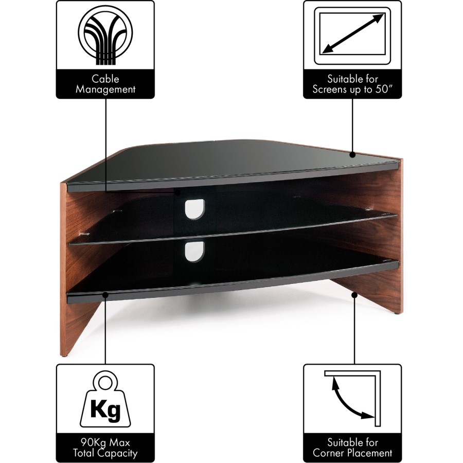 Techlink RV100W Riva Corner TV Stand for up to 50" TVs - Walnut