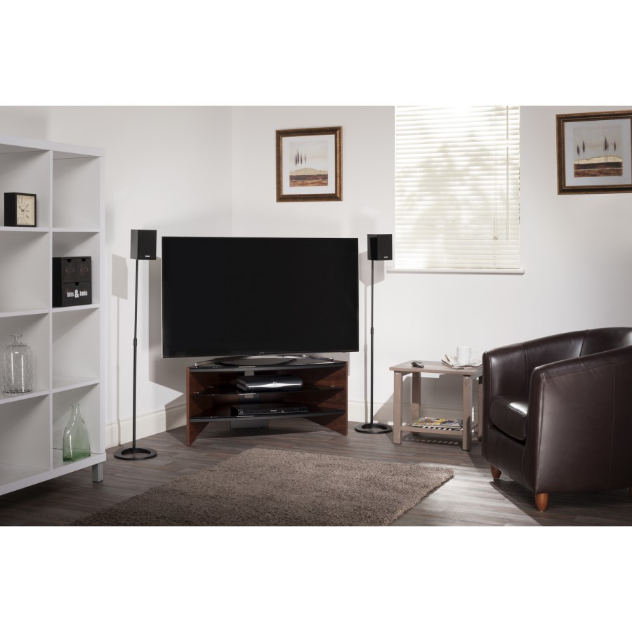 Techlink RV100W Riva Corner TV Stand for up to 50" TVs - Walnut